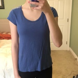 blue t-shirt with shoulder design